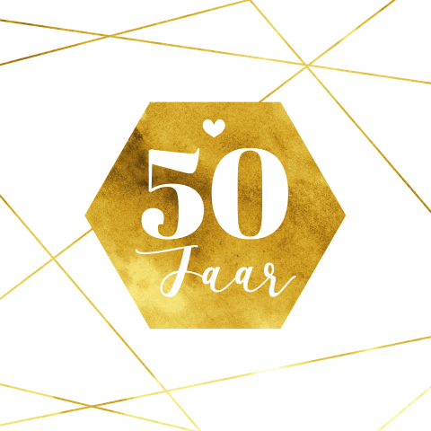 Jubileumkaart voor 50 jaar getrouwd met goudkleurige watercolor